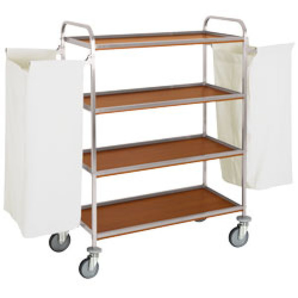 Wasgoedwagen | 4 Niveaus | RVS/Houtlook | 2 Zakken | 1200x810x1370(h)mm