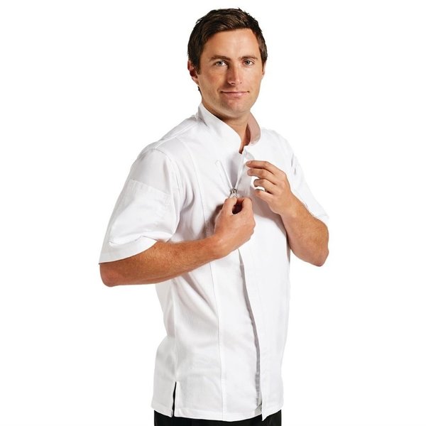 Chef Works Springfield unisex koksbuis met rits wit | Polyester/katoen