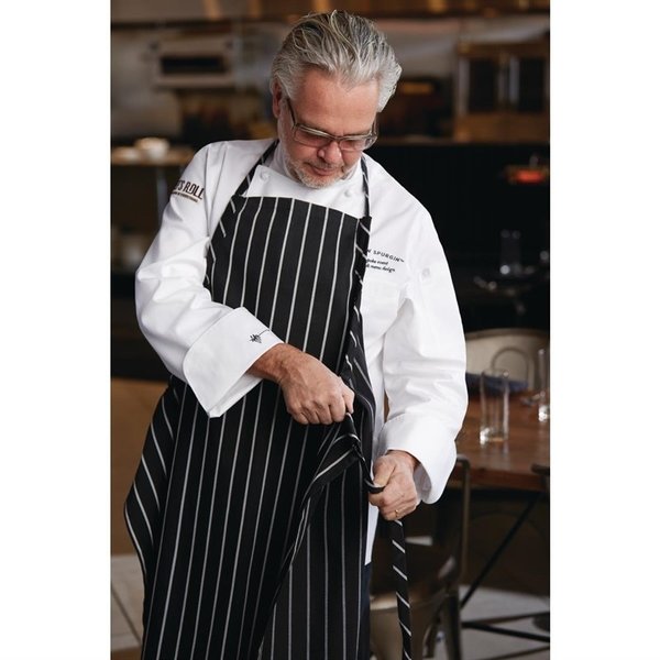 Chef Works Premium geweven schort zwart-wit gestreept | 65% Polyester - 35% Katoen | 990(l)x940(b)mm