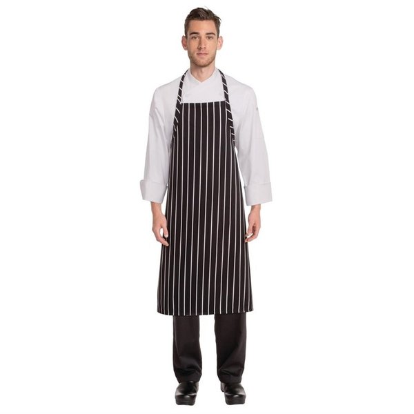 Chef Works Premium geweven schort zwart-wit gestreept | 65% Polyester - 35% Katoen | 990(l)x940(b)mm