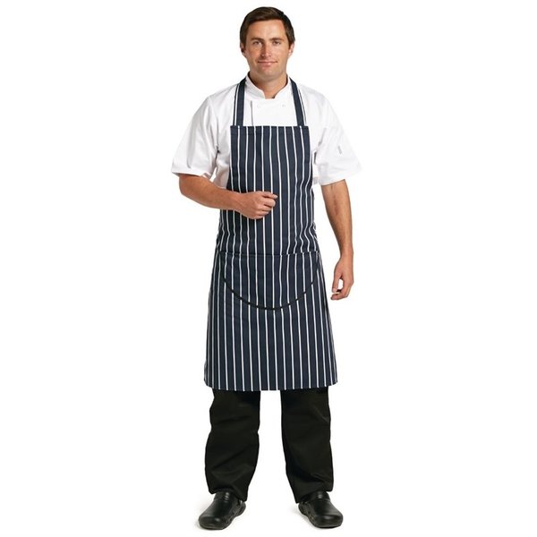 Whites halterschort blauw-wit gestreept met zak | Polyester/Katoen | 965(l)x711(b)mm