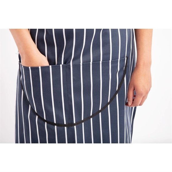 Whites halterschort blauw-wit gestreept met zak | Polyester/Katoen | 965(l)x711(b)mm