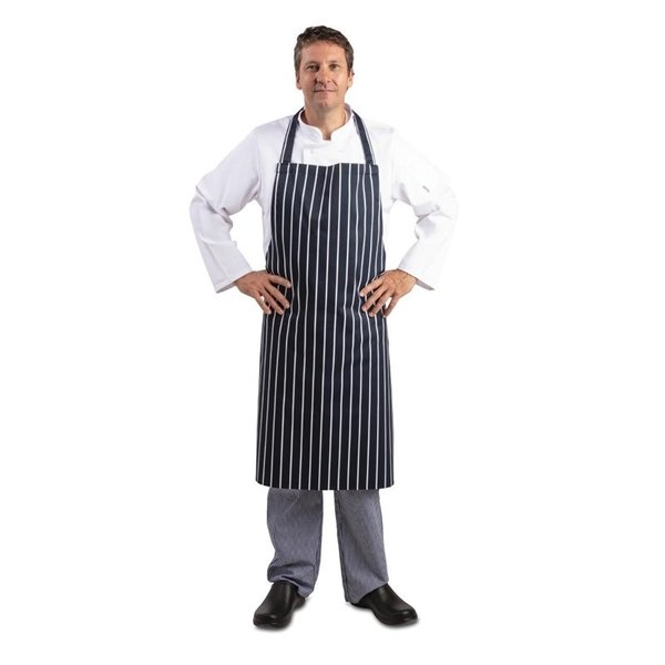 Whites halterschort blauw-wit gestreept extra lang | Polyester/Katoen | 1040(l)x900(b)mm