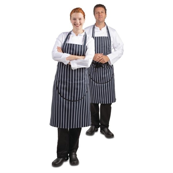 Whites halterschort blauw-wit gestreept extra lang | Polyester/Katoen | 1040(l)x900(b)mm