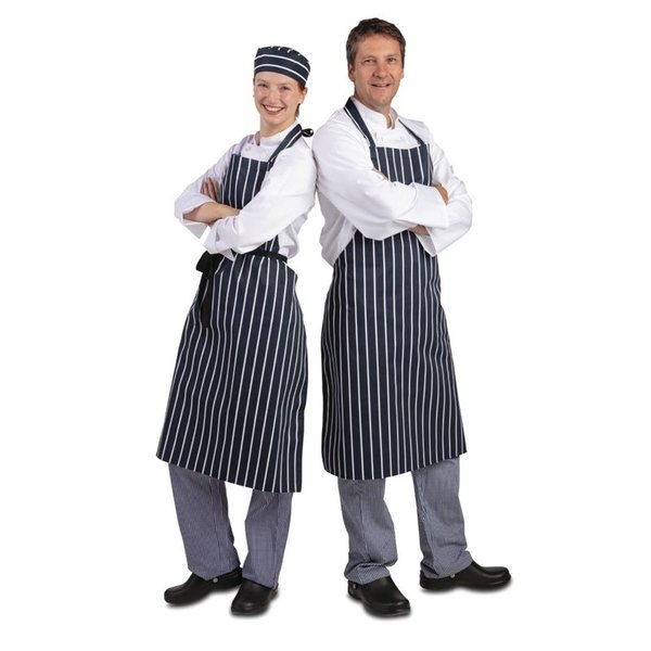 Whites halterschort blauw-wit gestreept extra lang | Polyester/Katoen | 1040(l)x900(b)mm