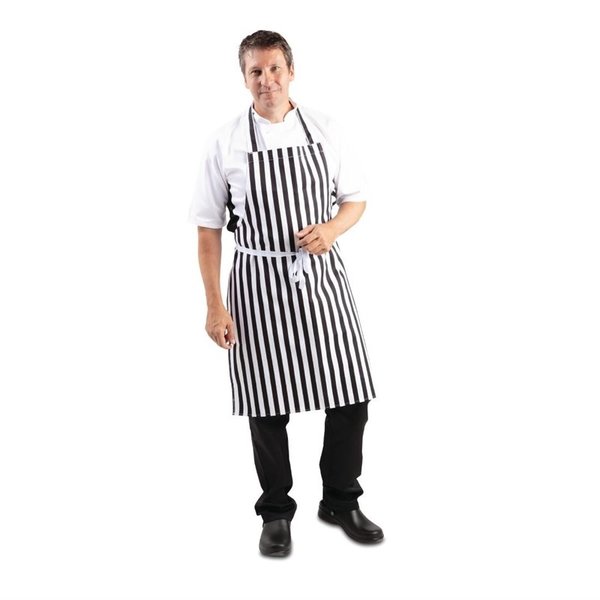 Whites halterschort zwart-wit gestreept | Polyester/Katoen | 970(l)x720(b)mm