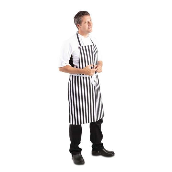 Whites halterschort zwart-wit gestreept | Polyester/Katoen | 970(l)x720(b)mm