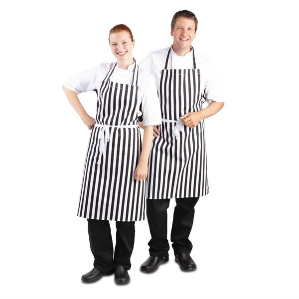 Whites halterschort zwart-wit gestreept | Polyester/Katoen | 970(l)x720(b)mm