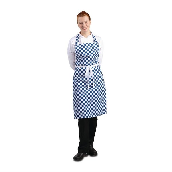 Whites halterschort blauw-wit geblokt | Polyester/Katoen | 780(l)x710(b)mm