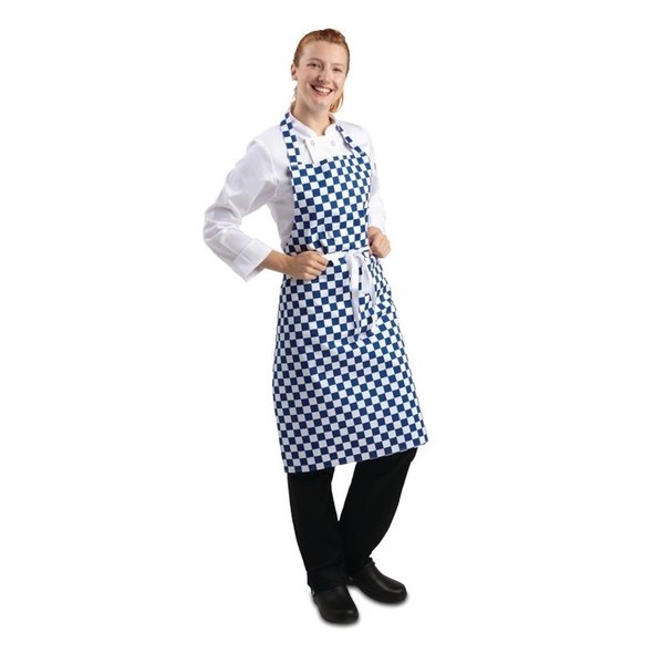 Whites halterschort blauw-wit geblokt | Polyester/Katoen | 780(l)x710(b)mm