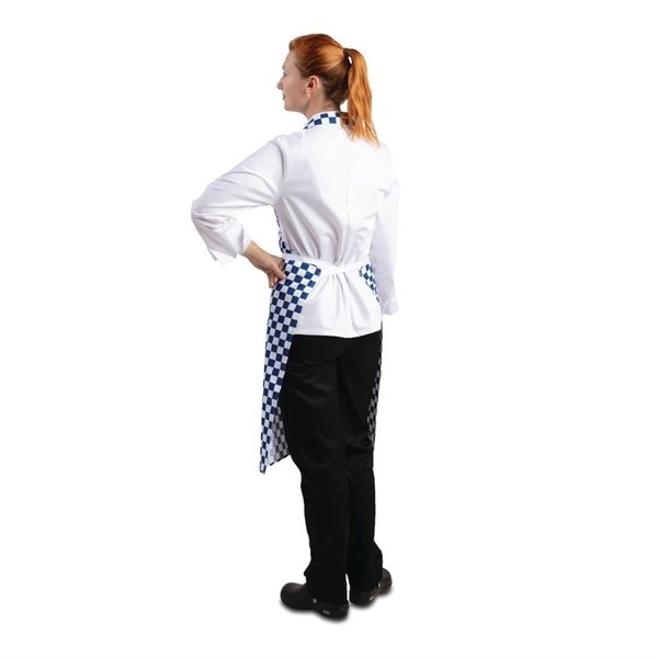 Whites halterschort blauw-wit geblokt | Polyester/Katoen | 780(l)x710(b)mm