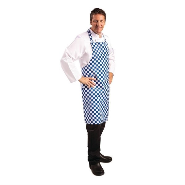 Whites halterschort blauw-wit geblokt | Polyester/Katoen | 780(l)x710(b)mm