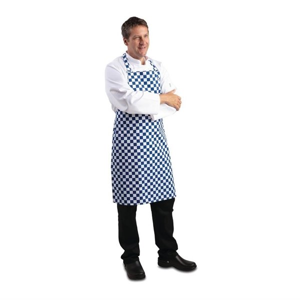 Whites halterschort blauw-wit geblokt | Polyester/Katoen | 780(l)x710(b)mm
