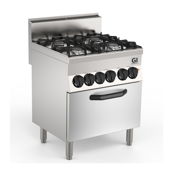 650 HP Gasfornuis | 4 Branders | Met Elektrische Oven 700mm | 1/1 GN | 4.2kW | 1100x650x870(h)mm