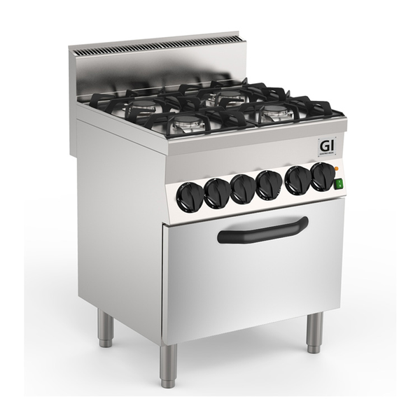 650 HP Gasfornuis | 4 Branders | Met Heteluchtoven 700mm | 1/1 GN | 4.2kW | 700x650x870(h)mm