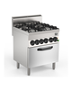 Gastro-Inox 650 HP Gasfornuis | 4 Branders | Met Heteluchtoven 700mm | 1/1 GN | 4.2kW | 700x650x870(h)mm 