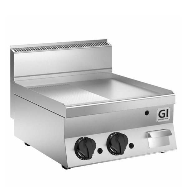650 HP Gas Bakplaat | Half Glad - Half Geribbeld Speciaal Geslepen Stalen Plaat 800mm | 12.5 kW | 800x650x295(h)mm
