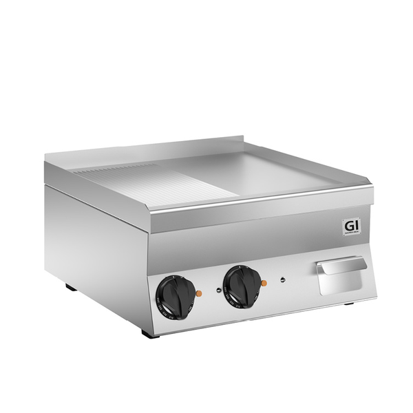 650 HP Elektrische Bakplaat | Half Geribbeld - Half Glad Verchroomde Plaat 600mm | 7.8kW | 600x600x295(h)mm