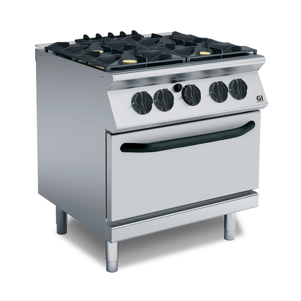 700 HP Gasfornuis | 4 Branders | Met Gasoven 800mm | GN 2/1 | 32kW | 800x730x870(h)mm