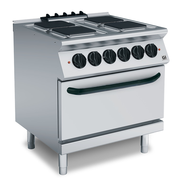 700 HP Kooktoestel | 4 Vierkante Kookplaten 800mm | Met Elektrische Oven GN 2/1 | 16.4kW | 800x730x870(h)mm
