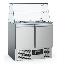 Ecofrost Saladette met glasopstand RVS 240L  | 2 deurs | 2x 1/1 GN | Statisch | 900x700x850(h)mm