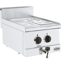 Combisteel Base 600 bain marie elektrisch | 1x 1/2 GN - 2x 1/6 GN | 1,5 kW/h | Met aftapkraan | 400x600x300(h)mm Combisteel Base 600 bain marie elektrisch | 1x 1/2 GN - 2x 1/6 GN | 1,5 kW/h | Met aftapkraan | 400x600x300(h)mm
