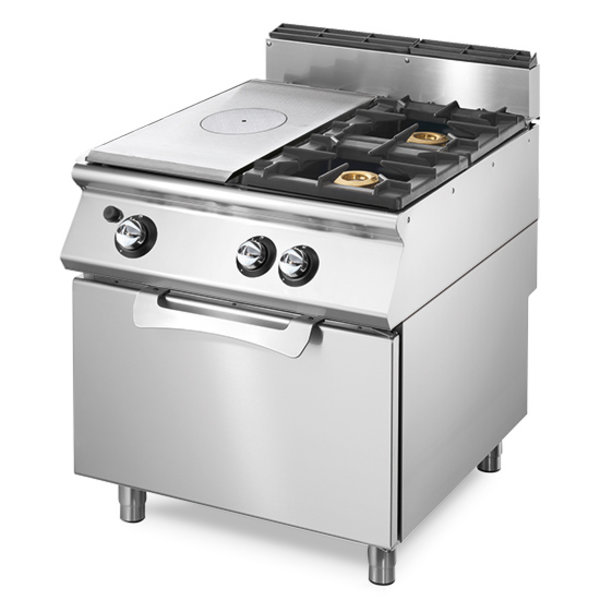 Gasfornuis | 2 Branders +1 Kookplaat | 6kW + 5.5kW + 3.5kW | Statische Gasoven 8kW - GN 2/1 | 800x720x870(h)mm