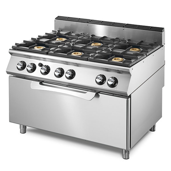 Gasfornuis | 6 Branders 3.7/5.5kW | Gietijzer + Messing | Gasoven | Gesloten kast | 10kW | 1200x730x870(h)mm