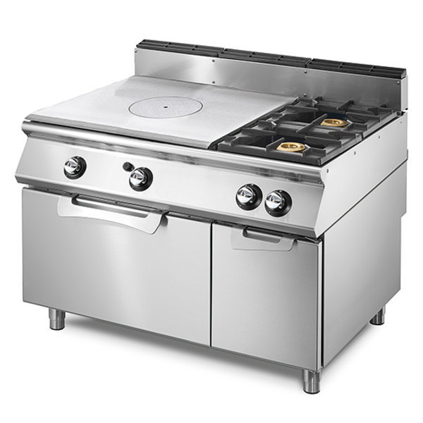 Gasfornuis | 2 Branders +1 Kookplaat | 5.5kW + 3.5kW | Met Statische Gasoven 8kW - 2/1 GN | 1200x730x870(h)mm