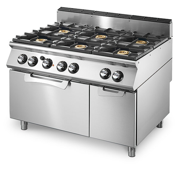 Gasfornuis | 6 Branders 3.7/5.5kW | Met Statische Elektrische Oven | 6kW - 2/1 GN | 1200x730x870(h)mm