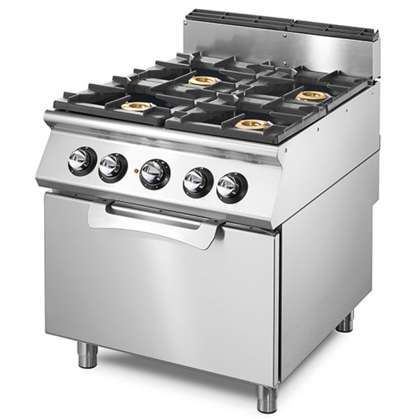 Gasfornuis | 4 Branders 3.7/5kW | Met Statische Elektrische Oven | 6kW - 2/1 GN | 800x730x870(h)mm