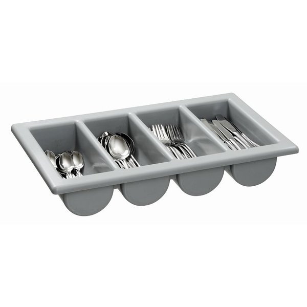 Bestekbak polypropyleen grijs | 1/1 GN | 4 vakken | 530x325x100(h)mm