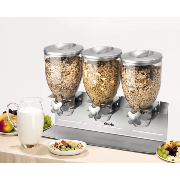 Ontbijtgranendispenser 3-voudig 3x 3,5L | Geschikt voor wandmontage | 540x170x395(h)mm