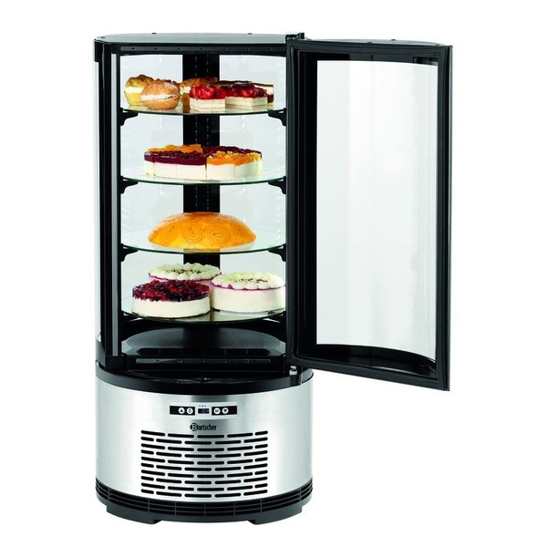 Gebaksvitrine | 100L | Zwart/Grijs | +2°C/+8°C | 5 Schappen | Ø495x1065(h)mm
