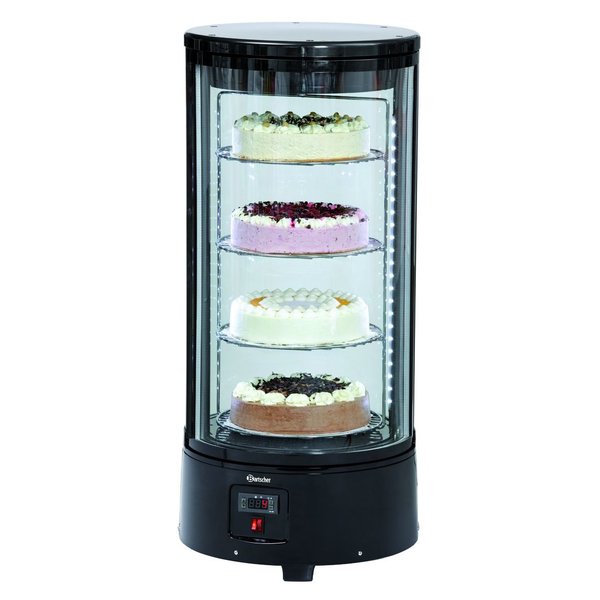 Gebaksvitrine | 72L | Zwart | +2°C/+10°C | 4 Schappen (Roterend) | Ø450x983(h)mm