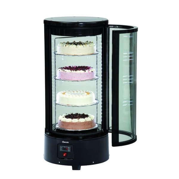 Gebaksvitrine | 72L | Zwart | +2°C/+10°C | 4 Schappen (Roterend) | Ø450x983(h)mm