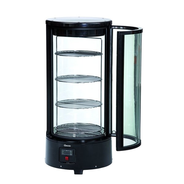 Gebaksvitrine | 72L | Zwart | +2°C/+10°C | 4 Schappen (Roterend) | Ø450x983(h)mm