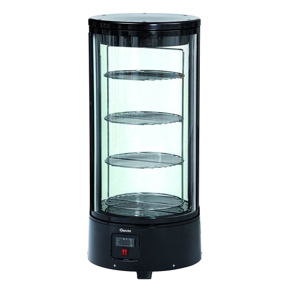 Gebaksvitrine | 72L | Zwart | +2°C/+10°C | 4 Schappen (Roterend) | Ø450x983(h)mm