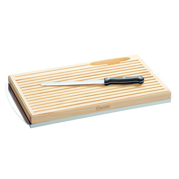 Broodsnijplank KSE475 hout  | Incl. 1 broodmes RVS met kunststof greep | 475x260x40(h)mm