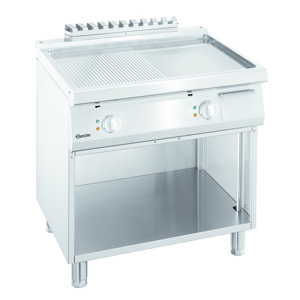 Bakplaat/Grillplaat | 700 B800 00 | Bakplaat 1/2 Glad 1/2 Geribbeld (b)720x(d)445mm | 10kW | 800x700x850(h)mm