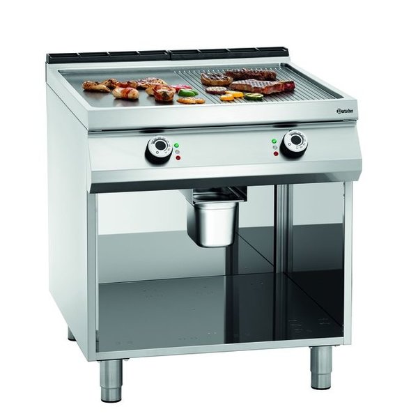 Bakplaat/Grillplaat PO | Bakplaat 1/2 Geribbeld 1/2 Glad (b)755x(d)760mm | 15kW | 800x900x900(h)mm