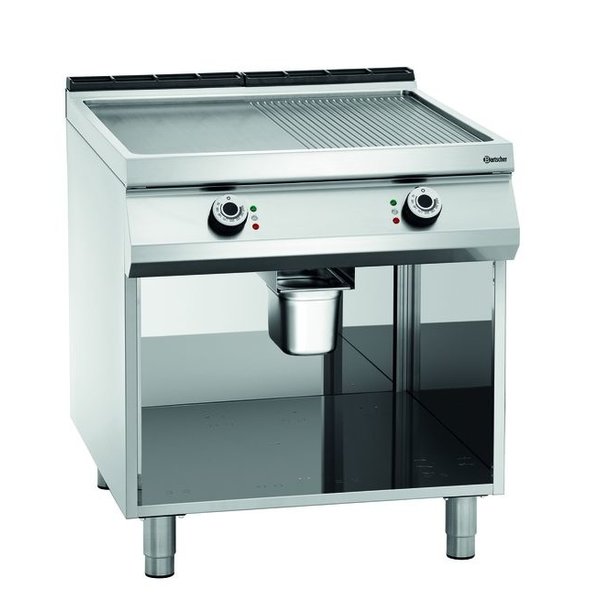 Bakplaat/Grillplaat PO | Bakplaat 1/2 Geribbeld 1/2 Glad (b)755x(d)760mm | 15kW | 800x900x900(h)mm