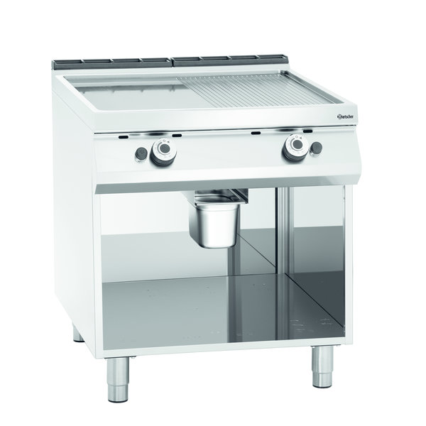 Bakplaat/Grillplaat PO | Bakplaat 1/2 Geribbeld 1/2 Glad (b)755x(d)760mm | 800x900x900(h)mm