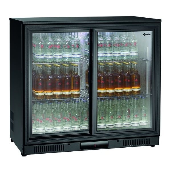 Barkoelkast | Zwart | 176L | 2 Zelfsluitende Schuifdeuren Deuren | 230V | 900x530x850(h)mm