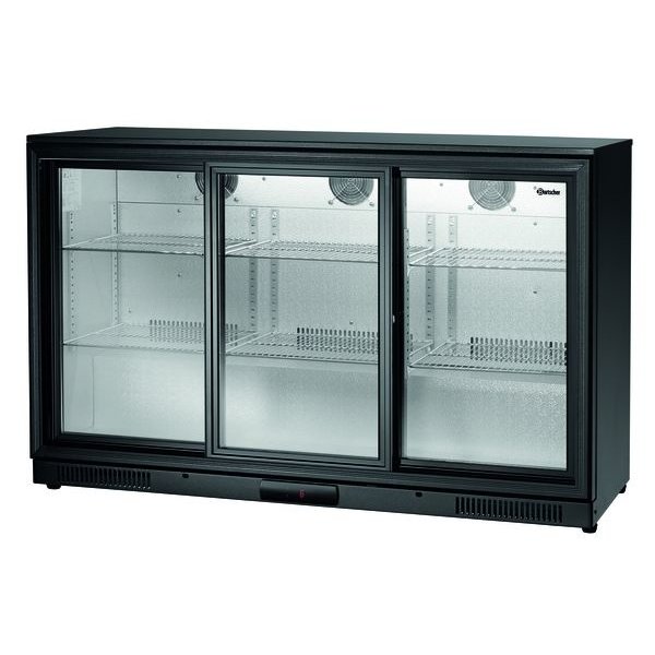 Barkoelkast | Zwart | 270L | 3 Zelfsluitende Schuifdeuren | 230V | 1350x530x850(h)mm