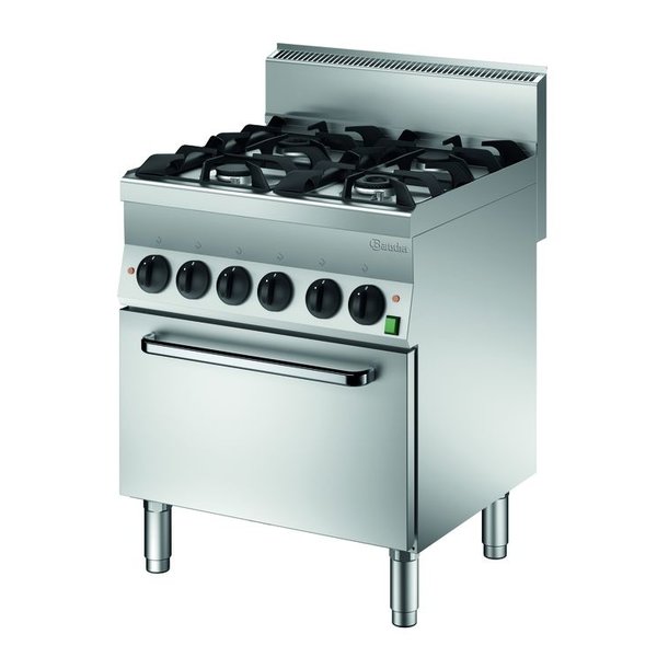 Gasfornuis | EBO | 4 Kookpitten | 2x 3.5kW + 2x 5.5kW | Elektrische Oven | 1/1 GN | 4.2kW | 700x650x870(h)mm