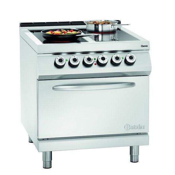 Fornuis | Elektrisch | Keramisch 2/1 GN | 4 Kookplaten | 4x 4kW | Elektrische Oven | 2/1 GN | 5.6kW | 800x900x900(h)mm