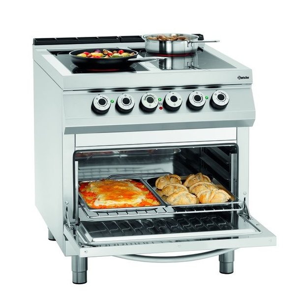 Fornuis | Elektrisch | Keramisch 2/1 GN | 4 Kookplaten | 4x 4kW | Elektrische Oven | 2/1 GN | 5.6kW | 800x900x900(h)mm