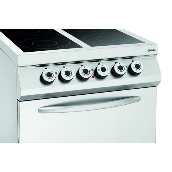 Fornuis | Elektrisch | Keramisch 2/1 GN | 4 Kookplaten | 4x 4kW | Elektrische Oven | 2/1 GN | 5.6kW | 800x900x900(h)mm