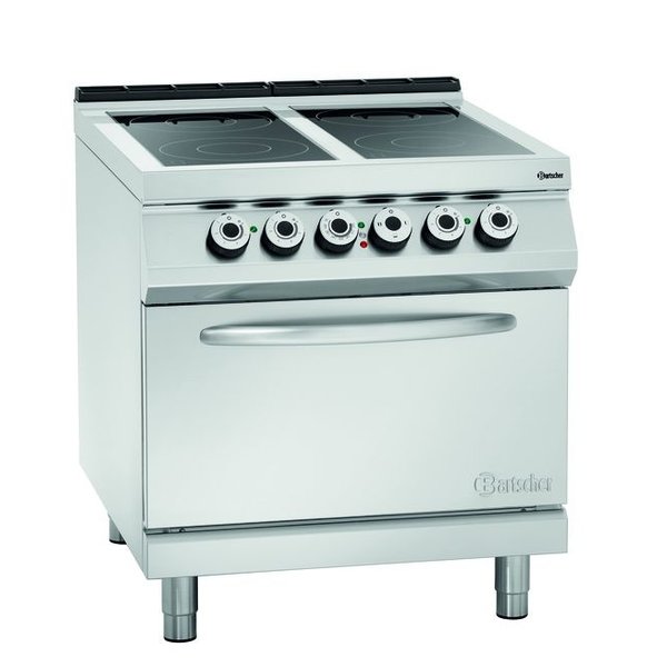 Fornuis | Elektrisch | Keramisch 2/1 GN | 4 Kookplaten | 4x 4kW | Elektrische Oven | 2/1 GN | 5.6kW | 800x900x900(h)mm